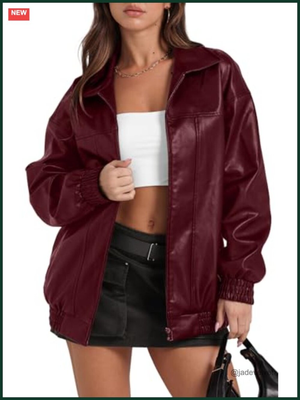 Faux Leather Oversized Motorcycle Bomber Jacket Coat